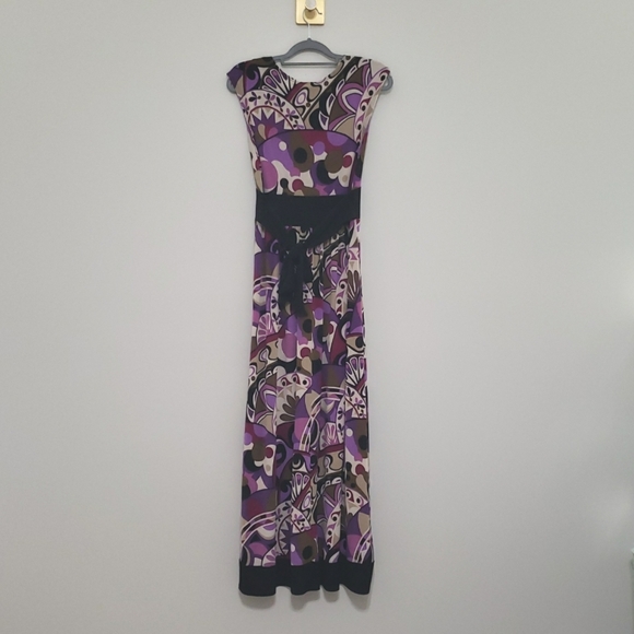 Vintage Y2k 90s Sleeveless Maxi Dress 6 Black Purple Earthy Jewel Tone Boho - Picture 5 of 16